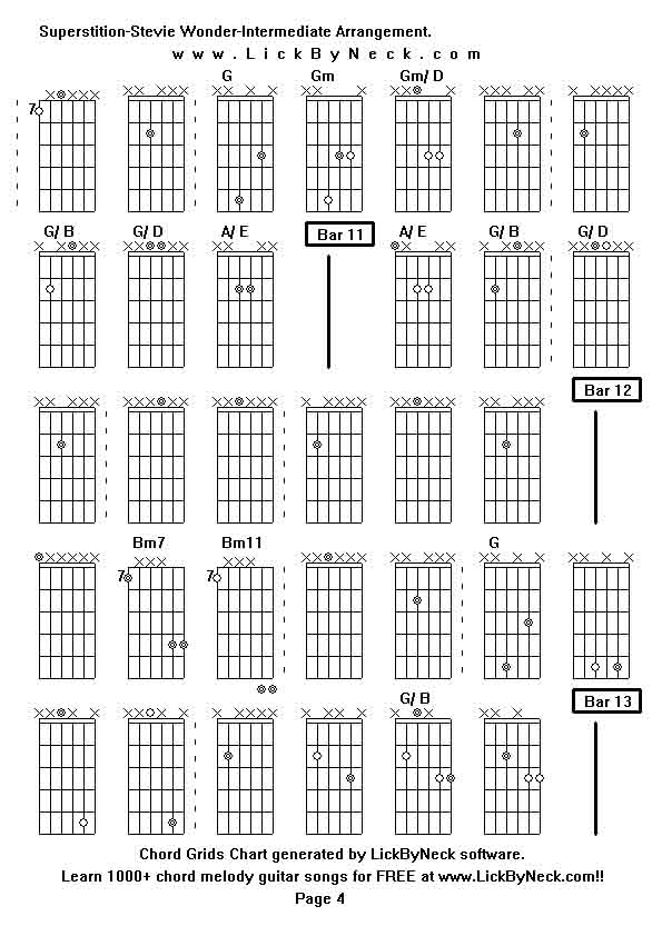 Chord Grids Chart of chord melody fingerstyle guitar song-Superstition-Stevie Wonder-Intermediate Arrangement,generated by LickByNeck software.